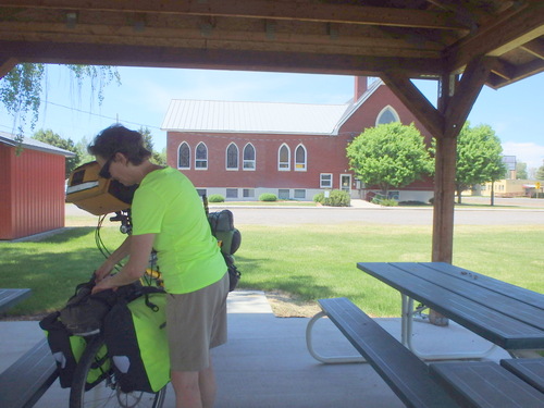 GDMBR: Lunch time in an unused shaded church gazebo.